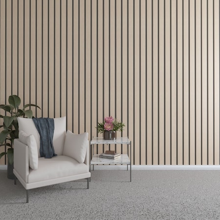 Ekena Millwork 48H x 3/8T Adjustable Wood Slat Wall Panel Kit w/ 3W Slats, Red Oak contains 15 Slats SWW60X48X0375RO